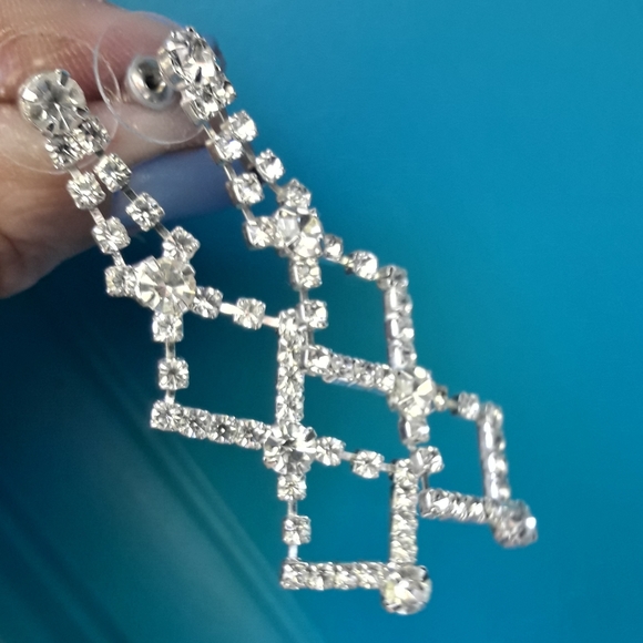 NWT Diamond Earrings CZ Chandelier Drop Art Deco - Picture 14 of 15